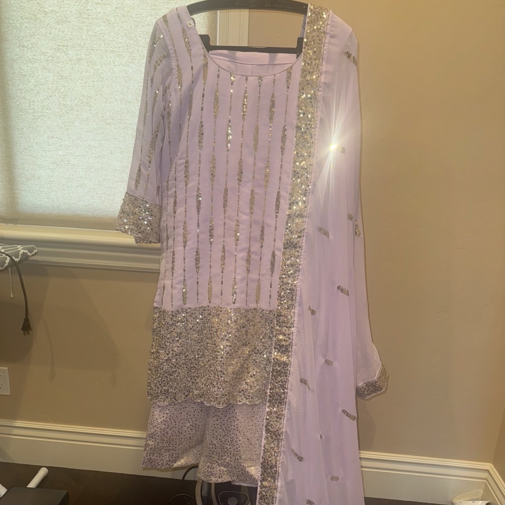 Girls Lavender Sequin Embellished Dress with Dupatta